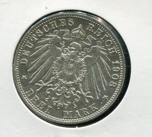 Saxe-Meiningen duc Georg, 3 Marks de 1908, Argent 900, vz-stg
