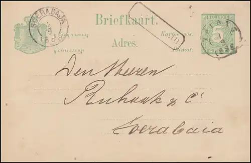 Niederländisch Indien Postkarte Ziffer 5 Cent MALANG 1.9.88 nach SOERABAJA 2.9.