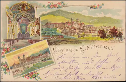 Ansichtskarte Schweiz: Gruss aus Einsiedeln 4.8.1897 nach Krefeld/Deutschland