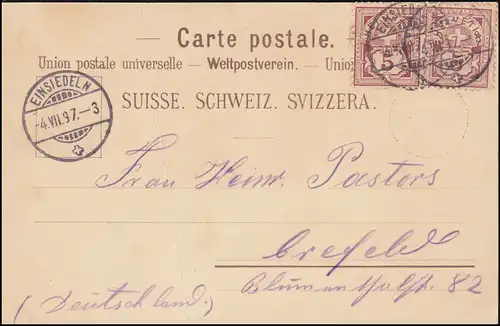 Ansichtskarte Schweiz: Gruss aus Einsiedeln 4.8.1897 nach Krefeld/Deutschland