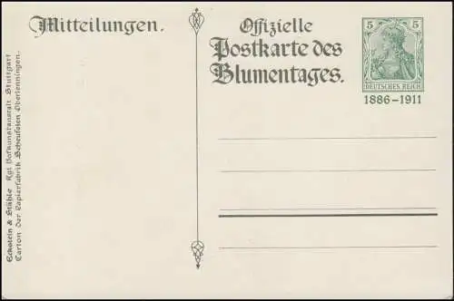 Carte postale privée PP 27 Carte officielle du jour des fleurs 1911, non utilisée