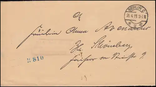 Libre par remplacement de la caisse de justice Berlin-Mitte facture BERLIN 28.4.1919