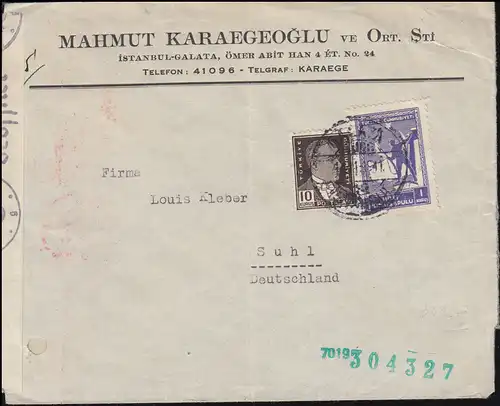 Censurer le commandement de la Wehrmacht g sur la Turquie-Lettre GALATA 1941 à Suhl