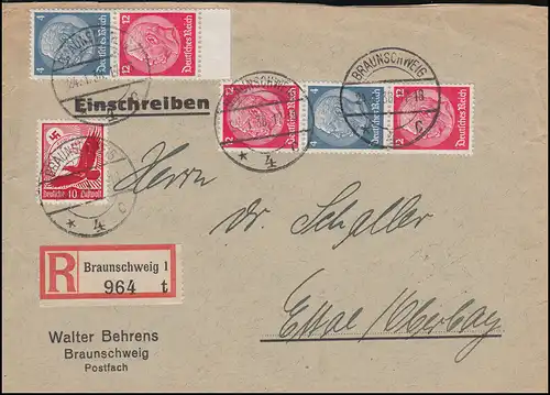 Hindenburg-Zusammendrucke S 163 und S 164 MiF mit 530 R-Bf. BRAUNSCHWEIG 24.1.38