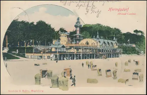 Ansichtskarte Seebad Heringsdorf Strand-Casino, 6.8.1900 nach WEISSENFELS 7.8.00