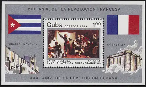 Caraïbes: 200 ans de révolution française 1989, 1 bloc frais de bureau **