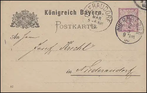 Carte postale de Bavière - point 5 Pfila DV 87: NÜRNBERG 2.3.88 vers Niederaudorf