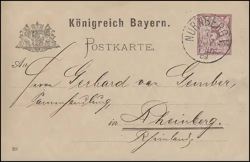 P 34/02 Ziffer 5 Pf lila DV 89: NÜRNBERG - 7.11.89 nach Rheinberg/Rheinland