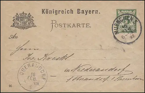 Bayern P 44/02, paragraphe 5 Pf vert DV 96: MÜNCHEN 5. - 16.2.97 vers Niederaudorf