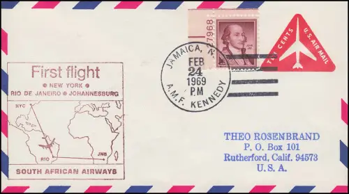 Erstflug FIRST FLIGHT N.Y. - Rio De Janeiro - Johannesburg: JAMAICA N.Y. 24.2.69