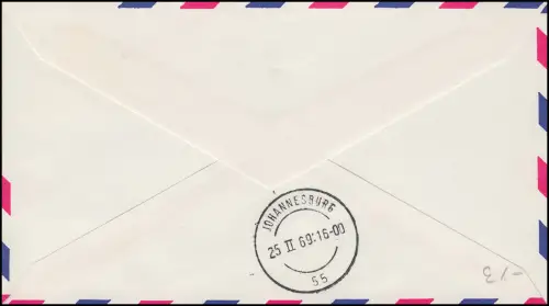 Premier vol FIRST FLIGHT N.Y. - Rio De Janeiro - Johannesburg: JAMAICA N."Y." 24.2.69