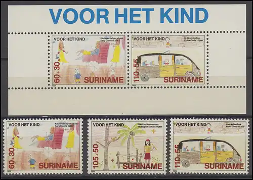Suriname 1317-1319 Für unsere Kinder 1989, 3 Werte und Kinderblock 52, Set **