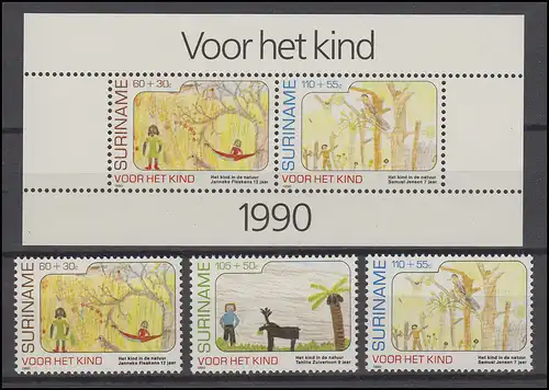 Suriname 1353-1355 Für unsere Kinder 1990, 3 Werte und Block 54, Set **