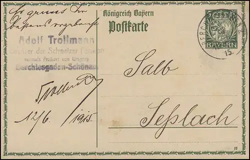 Bayern P 93I/02 Große Krone 5 Pf. DV 15: BERCHTESGADEN 2. - 12.6.15
