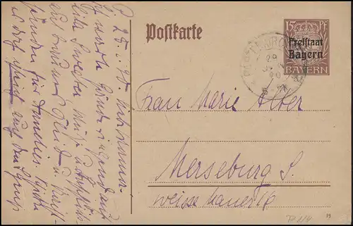 Bayern P 114/01 Freistaat 15 Pf DV 19: PARTENKIRCHEN 29.1.20 nach Merseburg