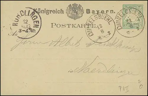 Bayern Postkarte 5 Pf. DINKELSBÜHL 12.8.78 nach NÖRDLINGEN 12.8.