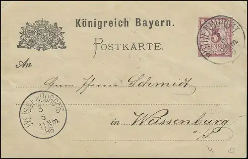 Bayern Postkarte ROTHENBURG/Tauber 3.6.86 nach WEISSENBURG/Sachsen 36.86