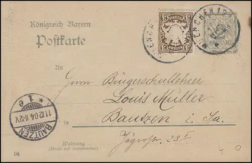 Carte postale de Bavière MÜNCHEN 17-10.12. vers BAUTZEN/Saxe 11.12.04