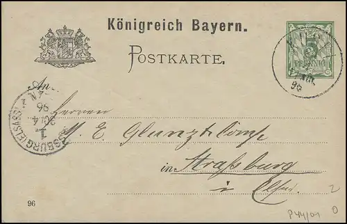 Bayern Postkarte KUSEL 25.4.96 nach STRASSBURG/ELSASS 1. - 30.4.96