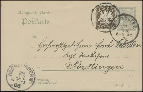 Bayern Postkarte MÜNCHEN 7. - 27.6.06 nach NÖRDLINGEN 2 - 28.6.06
