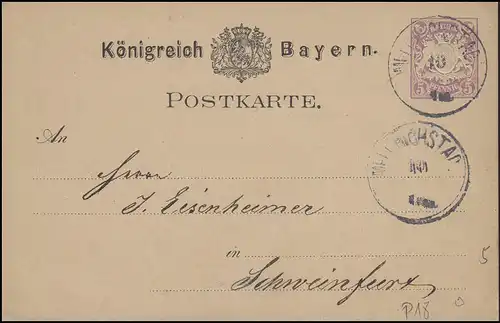 Bayern Postkarte 5 Pf. MELLRICHSTADT 10.2.80 nach SCHWEINFURT