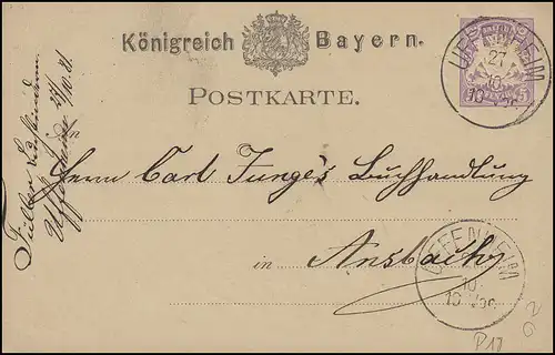 Bayern Postkarte 5 Pf. UFFENHEIM 27.10.81 nach ANSBACH 27.10.