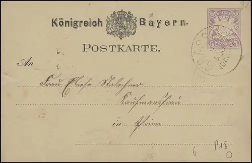 Bayern Postkarte Wappen 5 Pf. GRASSAU 9.8. selon PRIEN 9.8