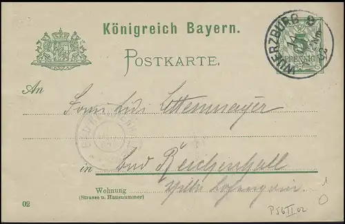 Carte postale de Bavière chiffre 5 p. WÜRZBURG 14.7.02 vers BAD REICHENHALL 15.2.02