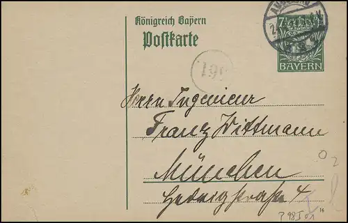 Bayern Postkarte Wappen 7 1/2 Pf. AUGBURG 24.1.17 avec timbre circulaire-Surtout. 199