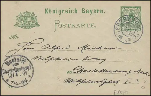 Bayern Postkarte WÜRZBURG 9.4.01 nach Bestellt von CHARLOTTENBURG 10.4.01
