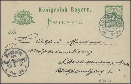 Carte postale de Bavière WÜRZBURG 9.4.01 après commande de CHARLOTENBUrg 10.4.01