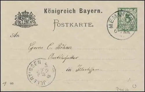 Bayern Postkarte MEMMINGEN 30.4.00 nach ILLERTISSEN 30.4.00