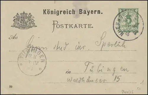 Bayern Postkarte NÜRNBERG 2. - 20.4.99 nach TÜBINGEN B.2 - 21.4.99