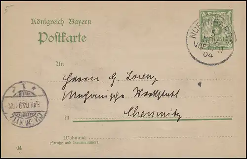 Bayern P 66/02 Ziffer 5 Pf grün DV 04 NÜRNBERG 2 - 5.11.04 nach CHEMNITZ 5.11.04