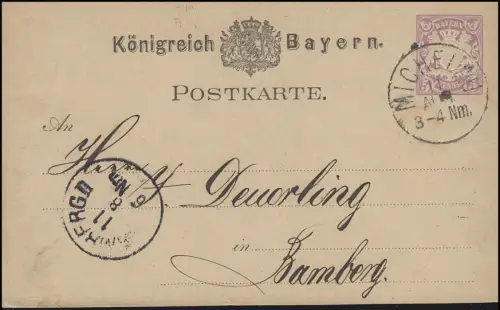 Bayern P 18 Wappen 5 Pf. MICHELAU 11.8.87 nach Bamberg 11.8.