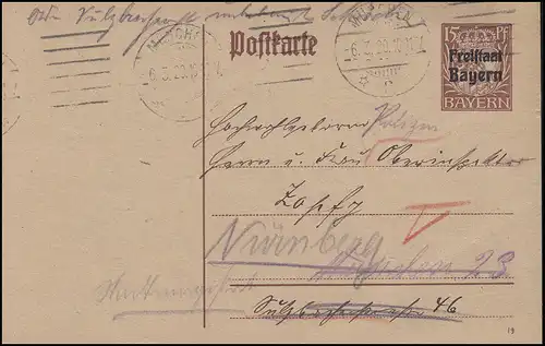 Bayern P 114I/01 Wappen Freistaat Bayern DV 19: MÜNCHEN 6.3.20 