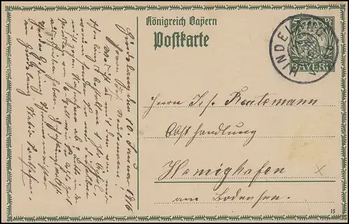 Bayern P 93I/02 Große Krone 5 Pf DV 15: HINDELANG 11.1.16