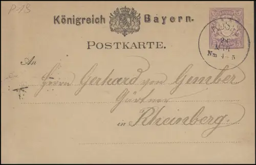 Bayern P 18 Wappen 5 Pf lila, Gärtnerei Steinmelz KUSEL 28.3.80 nach Rheinberg