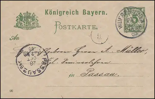 Bayern P 50/01, paragraphe 5 Pf vert DV 00: WÜRZBURG 27.10.00 vers Passau Bhf. 28.10.