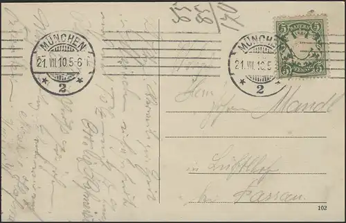 Carte de vue Bavière: Munich Total avec hôtel de ville, Munich 21.7.1910