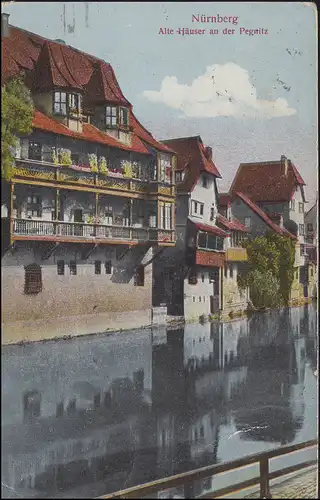 Bayern Ansichtskarte NÜRNBERG Alte Häuser an der Pegnitz 14.8.26 in die Schweiz