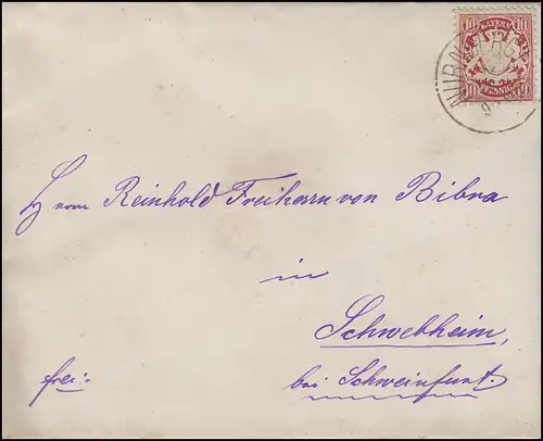 Bayern 10 Pfennig EF Brief NÜRNBERG I. - 9.8. nach Schwebheim / SCHWEINFURT 9.8.