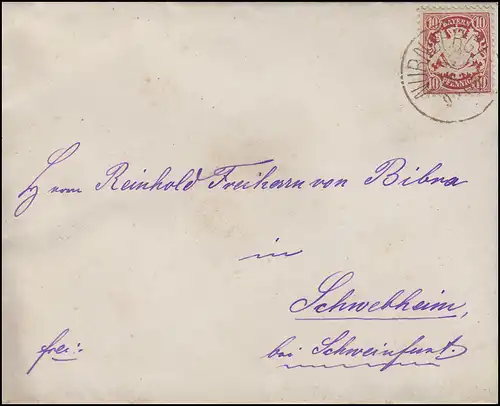 Bayern 10 Pfennig EF Lettre NÜRNBERG I. - 9.8 vers Schwebheim / SCHWEINFURT 9.8.