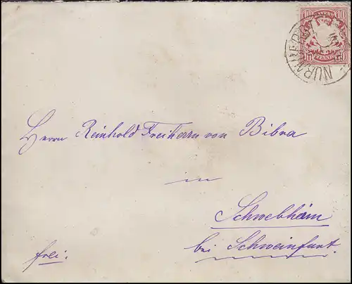 Bayern 10 Pfennig EF Bf. NÜRNBERG I. - 9.7. vers Schwebheim / SCHWEINFURT 10.7.