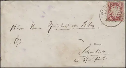 Bayern 10 Pfennig EF Lettre MÜNCHEN I. - 24.4. vers Schwebheim / Schwanfurt