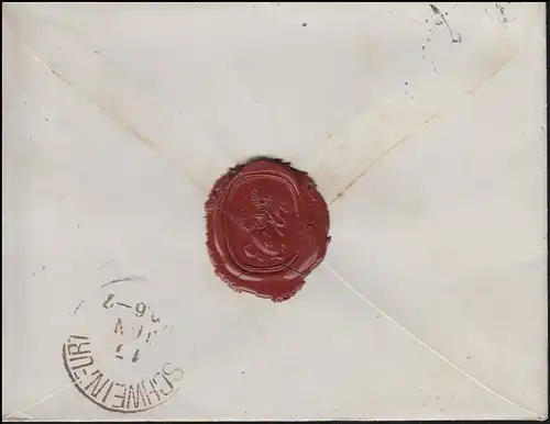 Bayern 10 Pfennig EF Bf. NÜRNBERG I. - 14.6. nach Schwebheim SCHWEINFURT 15.6.