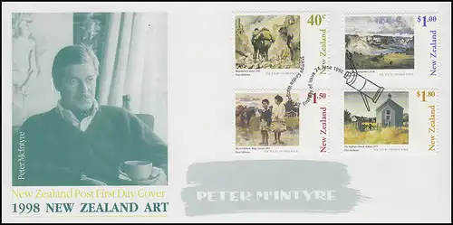 Neuseeland: Moderne Gemälde von Peter McIntyre 1998, 4 Werte auf Schmuck-FDC 