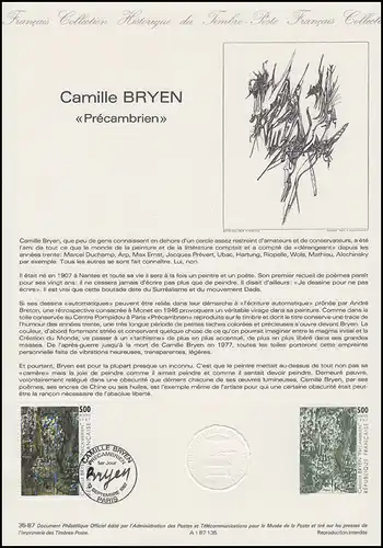 Collection Historique: Peintre Camille Bryen - Peignage Précambrie 12.9.1987