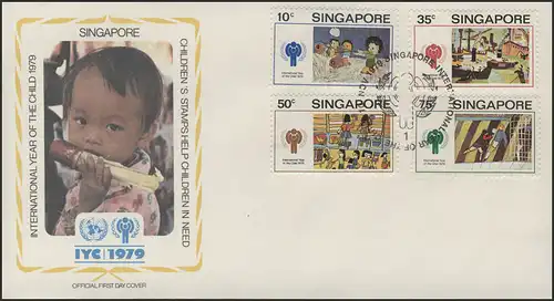 Singapur: Kinderzeichnungen - Kinder beim Spielen, 2 Werte auf 1 Schmuck-FDC