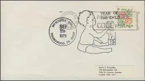 USA: Fleurs, Lettre avec SSt Enfant Jouant & IYC Wescopex 29.9.1979